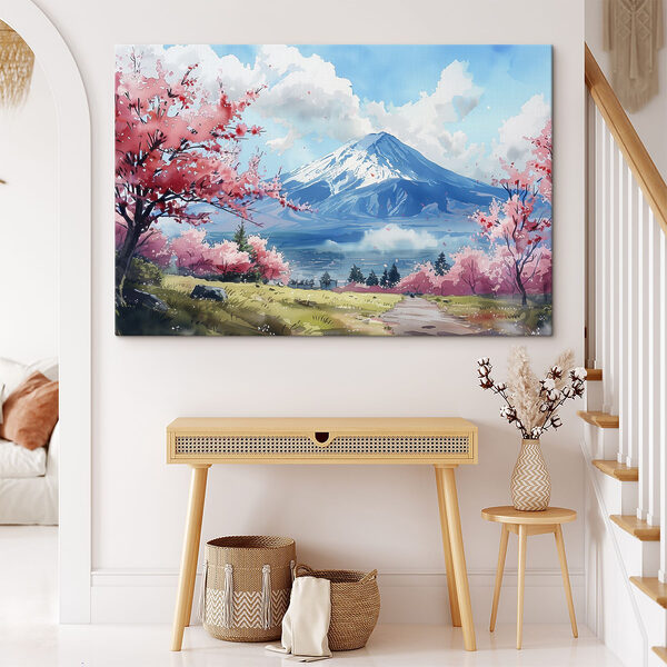Der Berg Fuji mit rosa Blüten Der Berg Fuji mit rosa Blüten