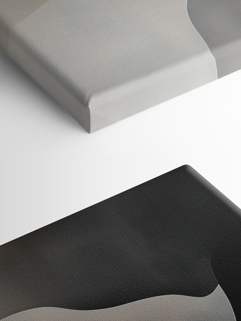 Black and white background with white and grey shapes