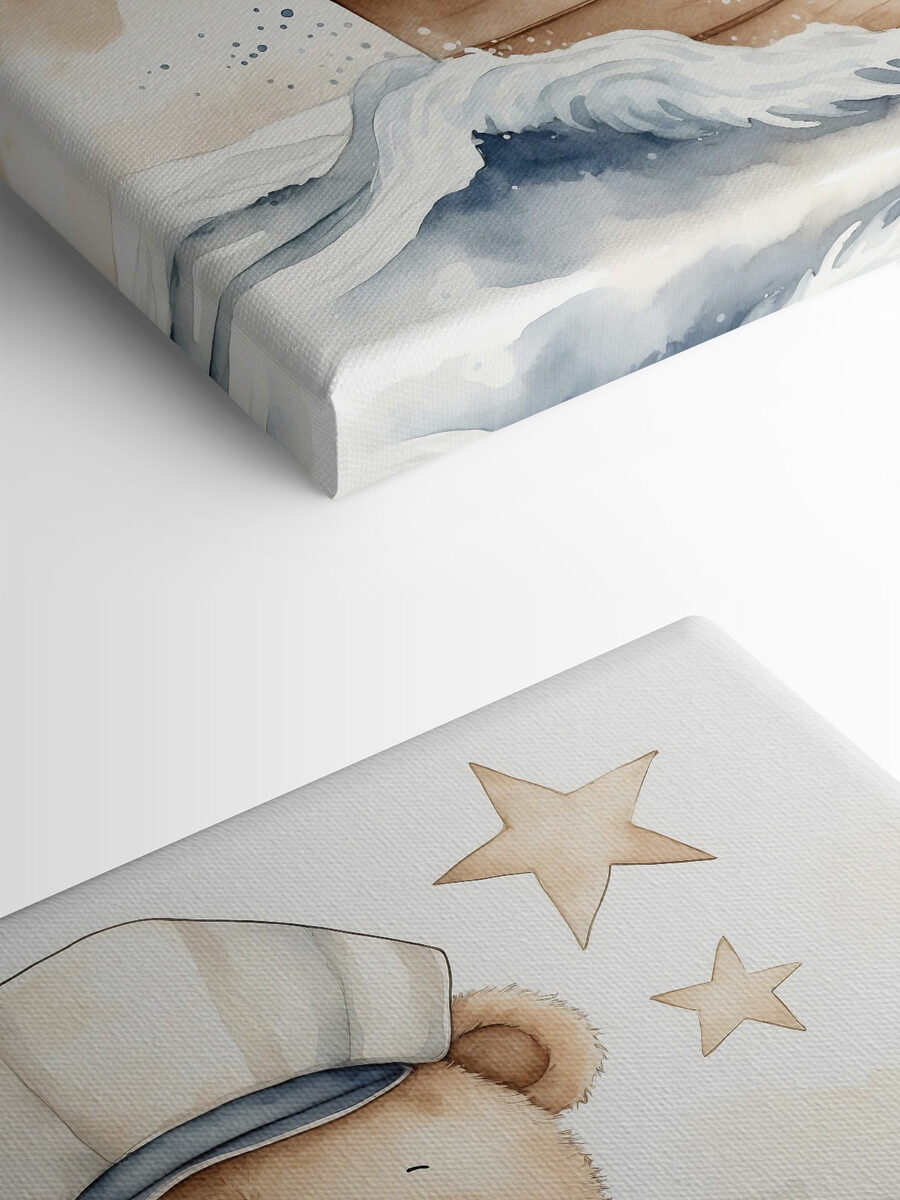 Aquarell eines Teddys in einem Boot