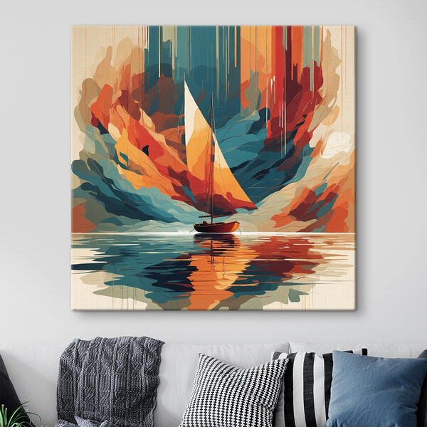 Segelboot auf dem Wasser mit bunten Wolken Segelboot auf dem Wasser mit bunten Wolken