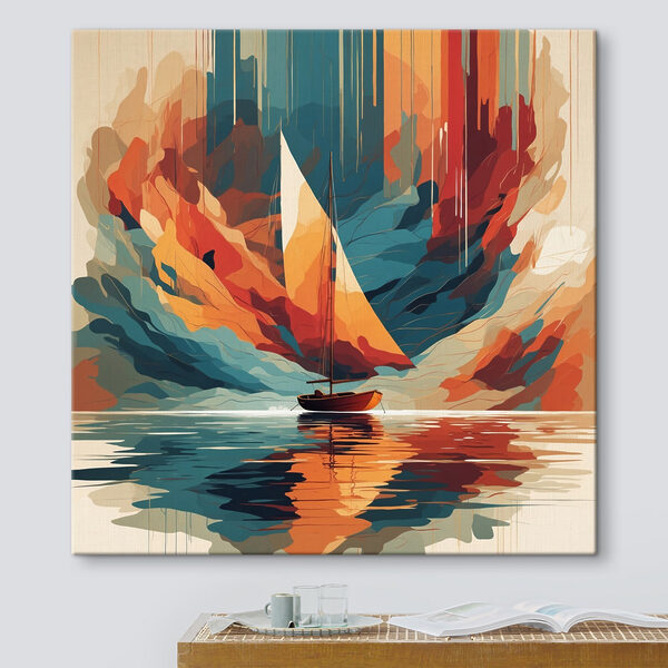 Segelboot auf dem Wasser mit bunten Wolken Segelboot auf dem Wasser mit bunten Wolken
