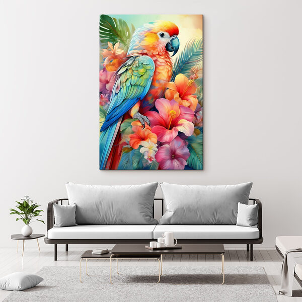 Bunte Papagei auf einem floralen Hintergrund Bunte Papagei auf einem floralen Hintergrund