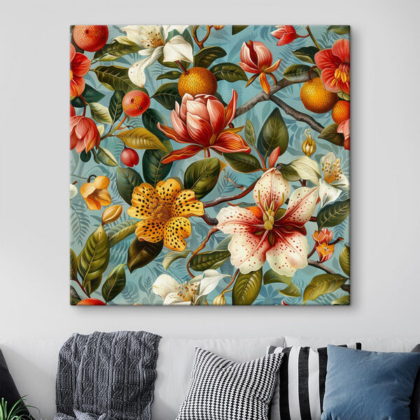 Florales Muster mit Orangen und Blumen Florales Muster mit Orangen und Blumen