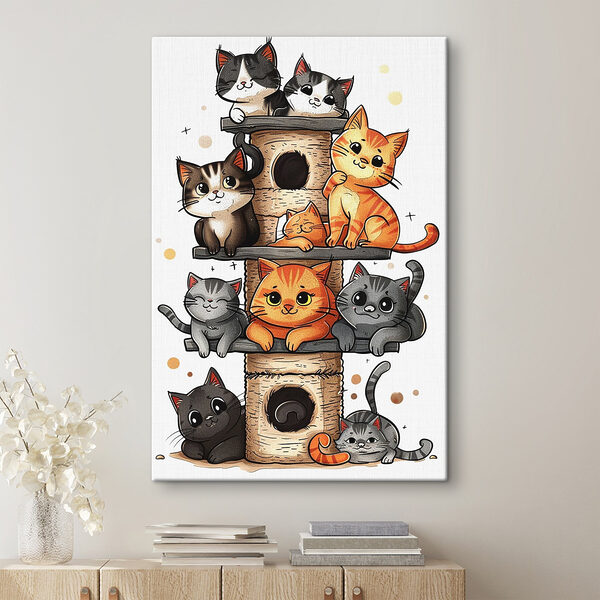 Gruppe von Katzen auf einem Turm Gruppe von Katzen auf einem Turm