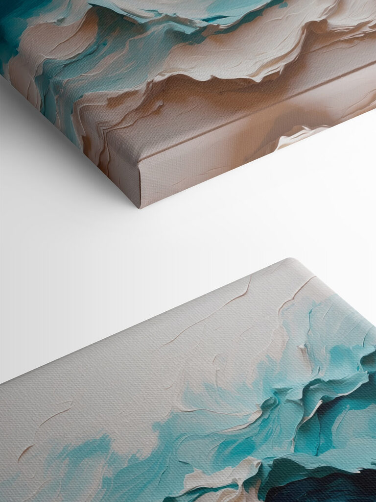 Painting of a mountain with white and blue waves Painting of a mountain with white and blue waves