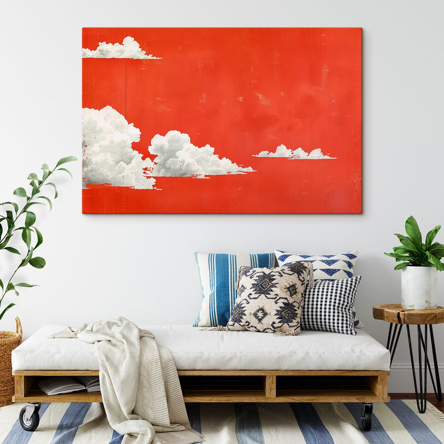 Weiße Wolken auf rotem Hintergrund