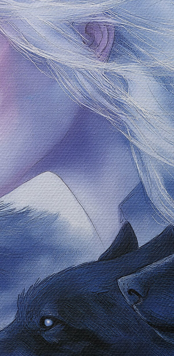 Woman with white hair and wolfs Woman with white hair and wolfs