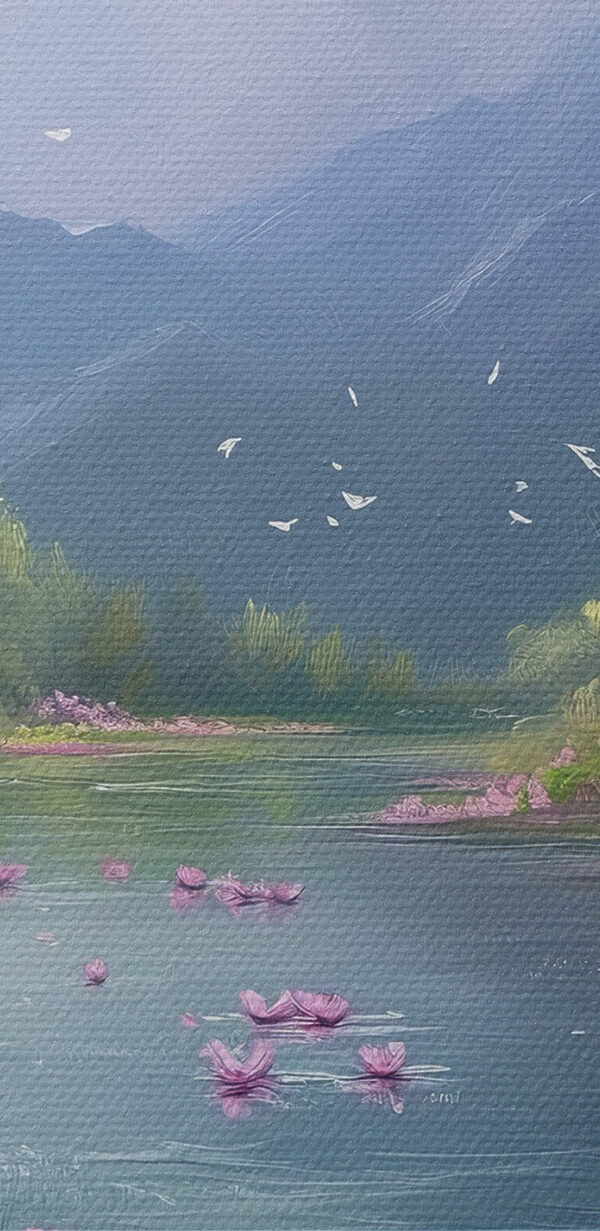 Fluss mit Blumen und Bergen im Hintergrund s41629pzvl 600x1231 - Fluss mit Blumen und Bergen im Hintergrund