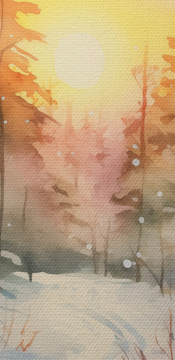 Aquarellmalerei eines verschneiten Waldes Aquarellmalerei eines verschneiten Waldes
