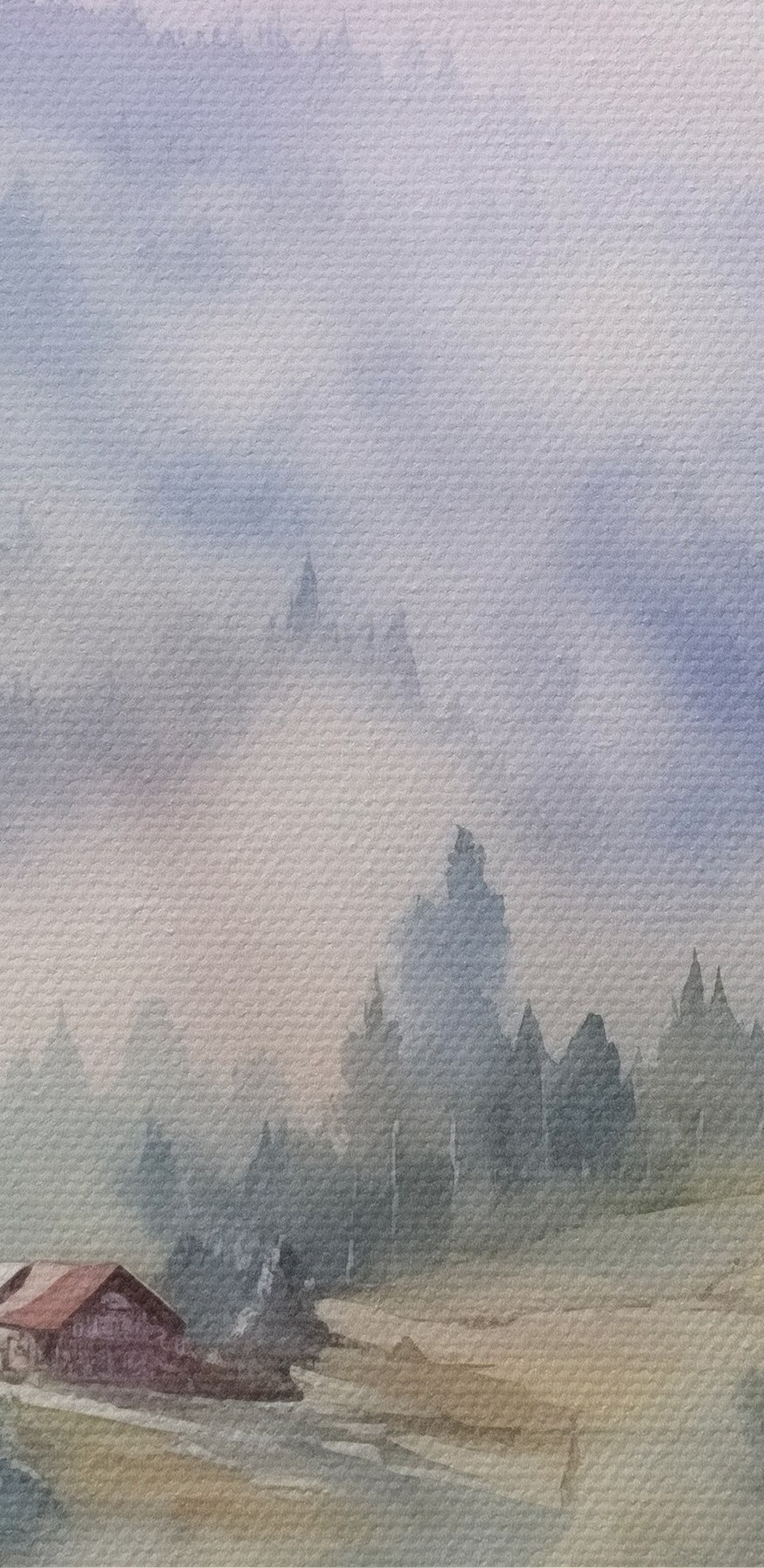 Aquarell eines Dorfes in den Bergen