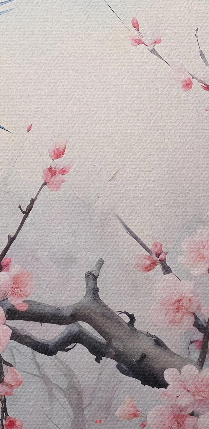 Vogel auf einem Zweig mit rosa Blüten