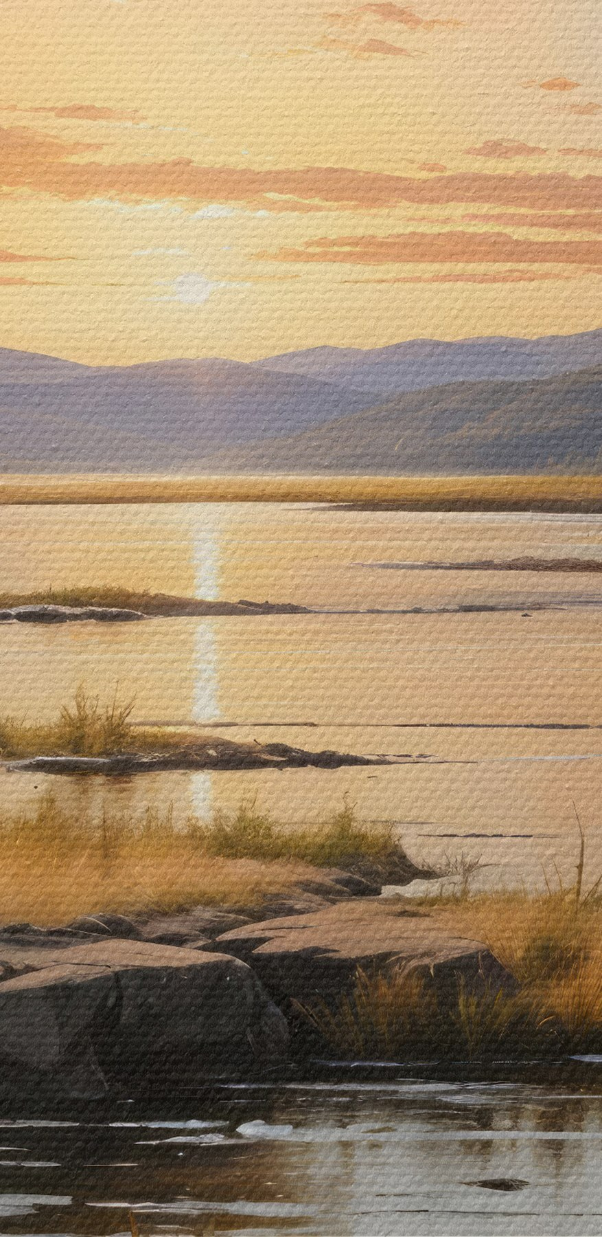 Landschaft eines Sees mit Sonnenuntergang