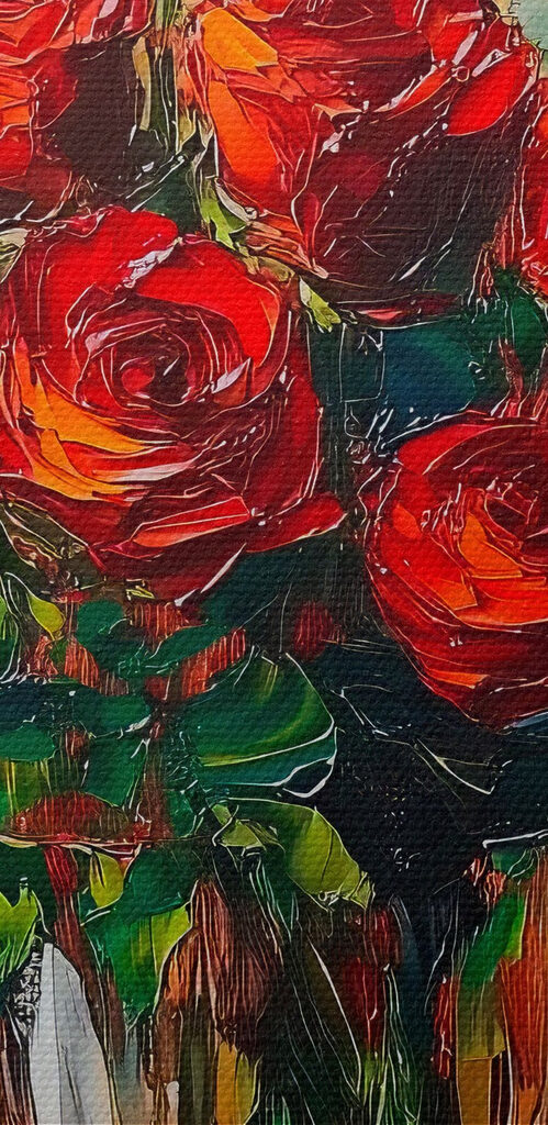 Painting of a bouquet of red roses