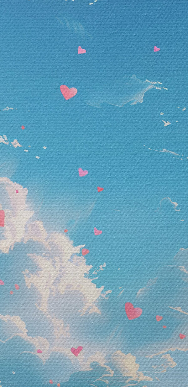 Blauer Himmel mit Wolken und rosa Herzen Blauer Himmel mit Wolken und rosa Herzen