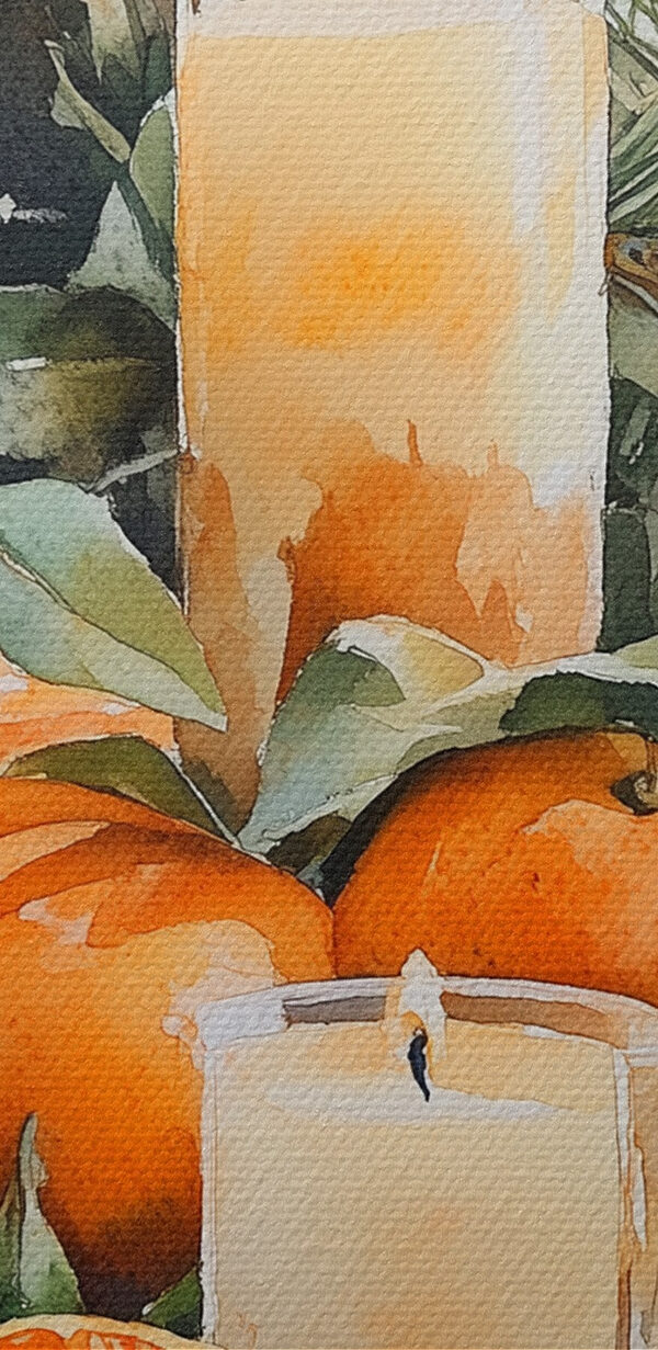 Malerei von Orangen und Kerzen Malerei von Orangen und Kerzen