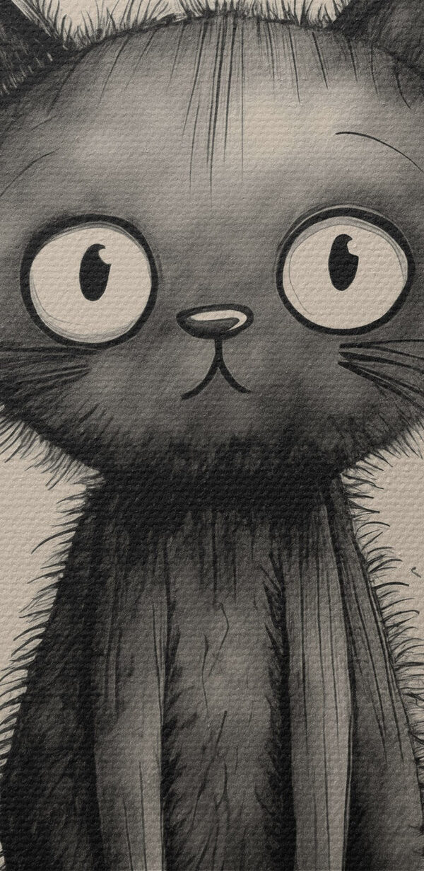 Schwarze Katze mit großen Augen Schwarze Katze mit großen Augen