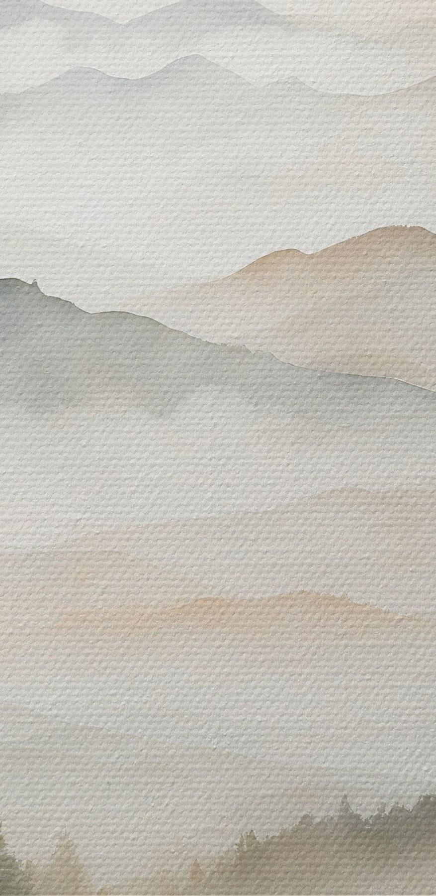 Aquarellmalerei von Bergen und Bäumen