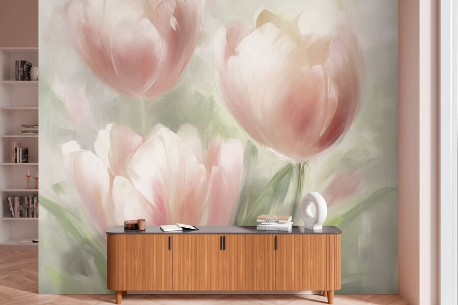 Gemälde mit rosa Blumen