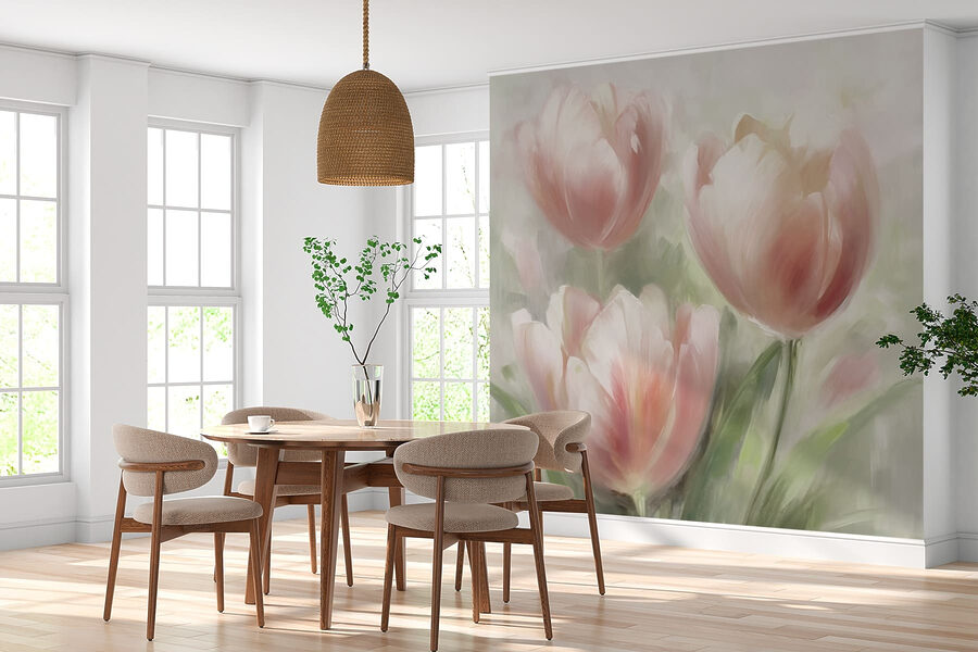 Gemälde mit rosa Blumen