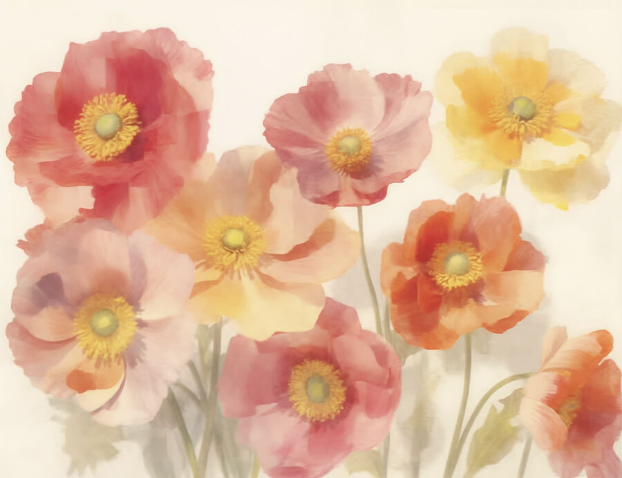 Gruppe von Blumen auf einem weißen Hintergrund