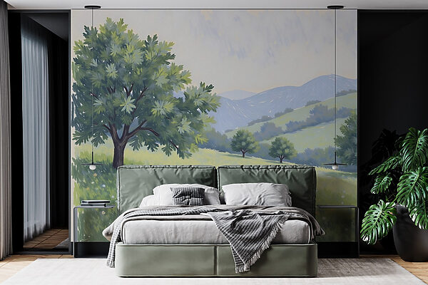 Landschaft mit Bäumen und Hügeln Landschaft mit Bäumen und Hügeln