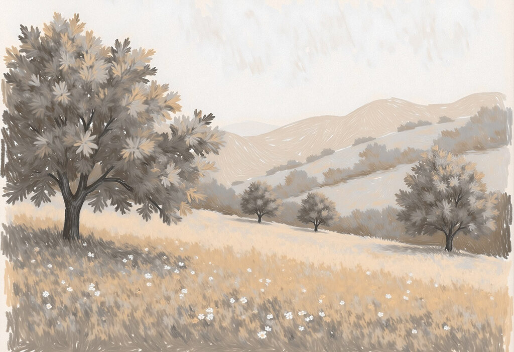 Landschaft mit Bäumen und Hügeln Landschaft mit Bäumen und Hügeln