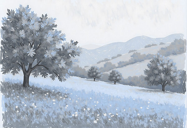 Landschaft mit Bäumen und Blumen Landschaft mit Bäumen und Blumen