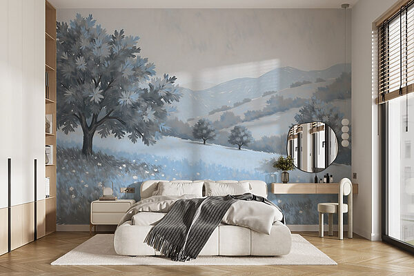 Landschaft mit Bäumen und Blumen Landschaft mit Bäumen und Blumen