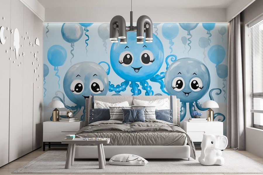 Gruppe von Tintenfischen mit Luftballons