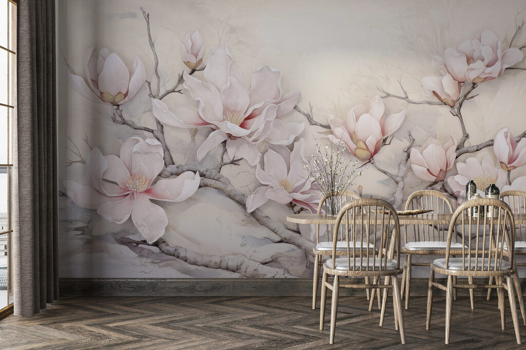 Painting of flowers on a branch