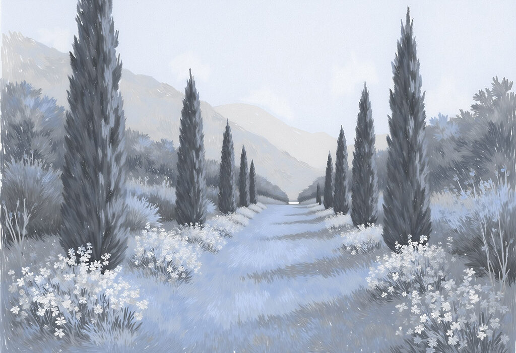 Landschaft mit Bäumen und Blumen Landschaft mit Bäumen und Blumen