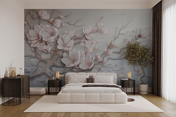 Gemälde mit Blumen an einer Wand Gemälde mit Blumen an einer Wand