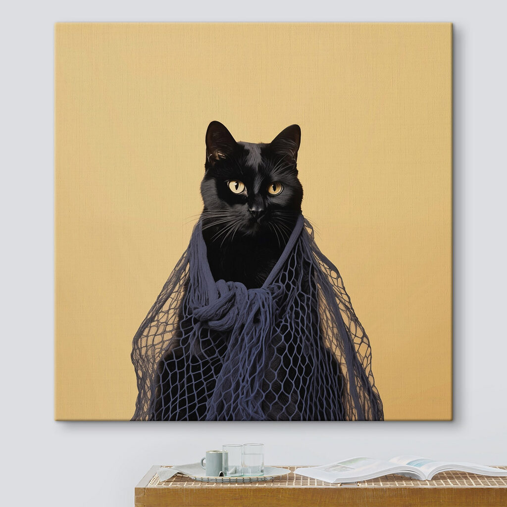 Cat wearing a net