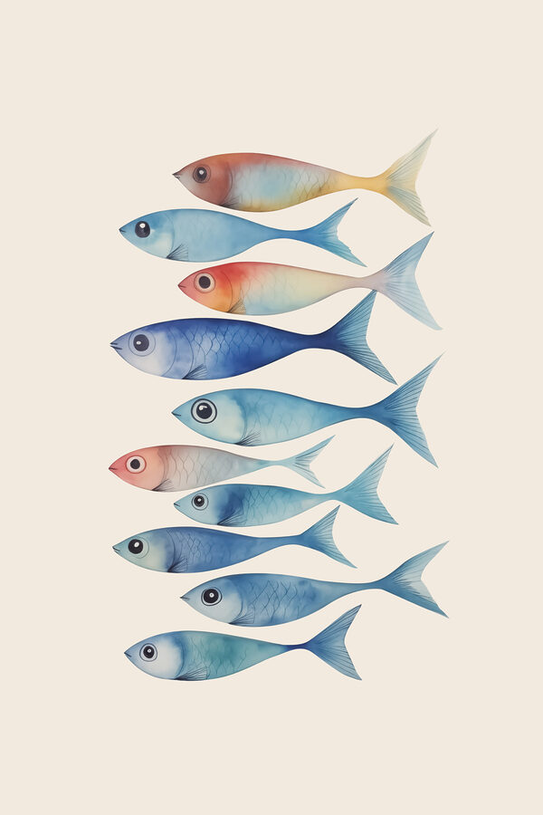 Gruppe von Fischen mit verschiedenen Farben Gruppe von Fischen mit verschiedenen Farben
