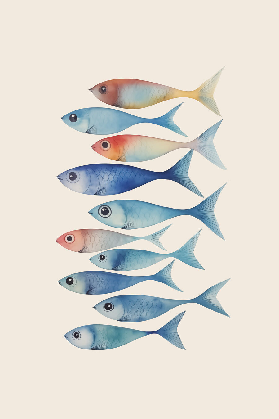 Gruppe von Fischen mit verschiedenen Farben Gruppe von Fischen mit verschiedenen Farben