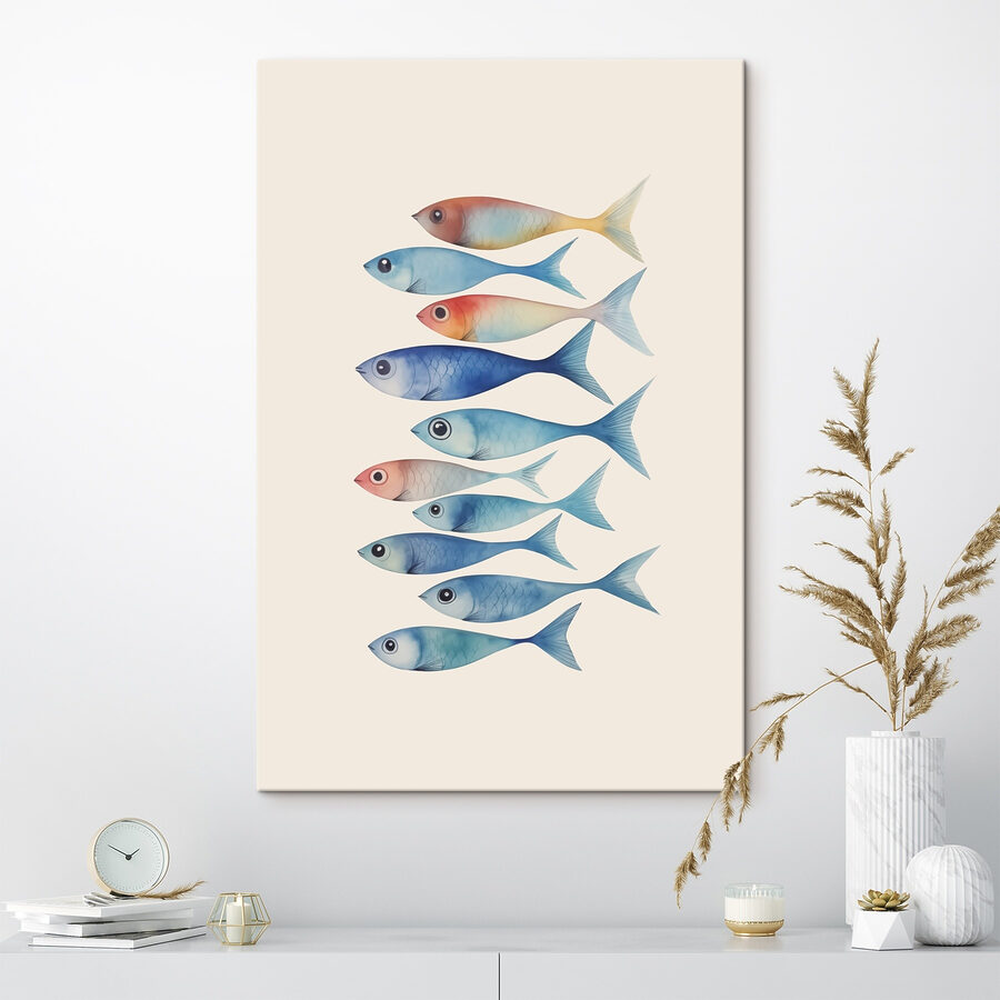 Gruppe von Fischen mit verschiedenen Farben Gruppe von Fischen mit verschiedenen Farben