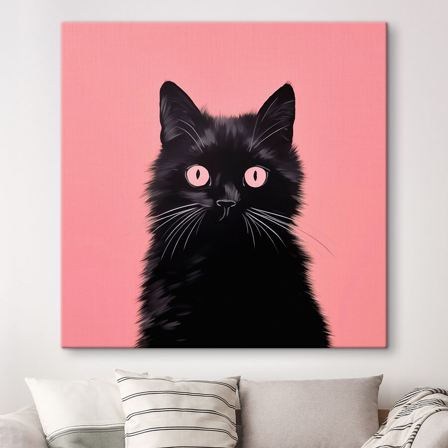 Schwarze Katze mit rosa Augen
