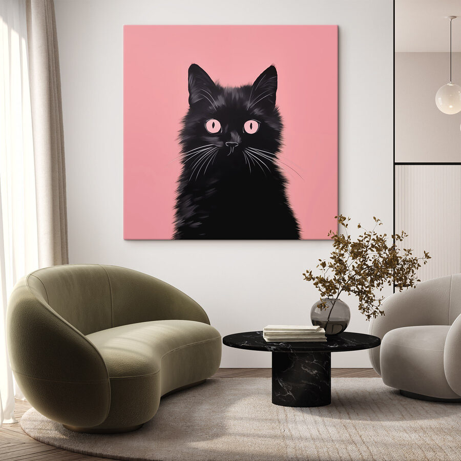 Schwarze Katze mit rosa Augen