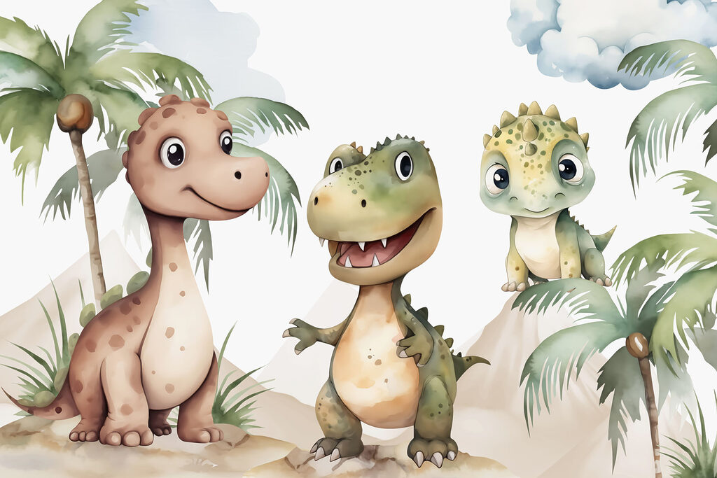 Gruppe von Dinosauriern auf Felsen stehend Gruppe von Dinosauriern auf Felsen stehend