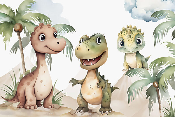 Gruppe von Dinosauriern auf Felsen stehend Gruppe von Dinosauriern auf Felsen stehend