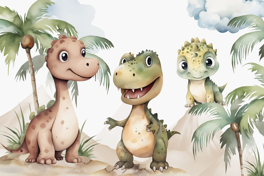 Gruppe von Dinosauriern auf Felsen stehend