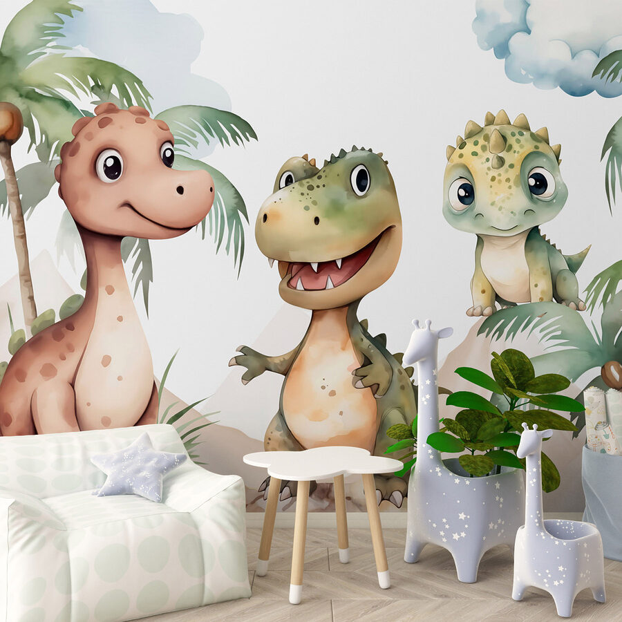 Gruppe von Dinosauriern auf Felsen stehend