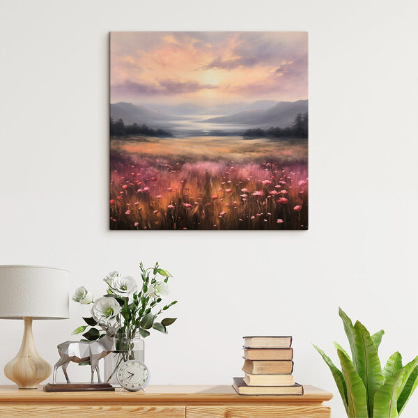 Blumenfeld mit Bergen im Hintergrund Blumenfeld mit Bergen im Hintergrund