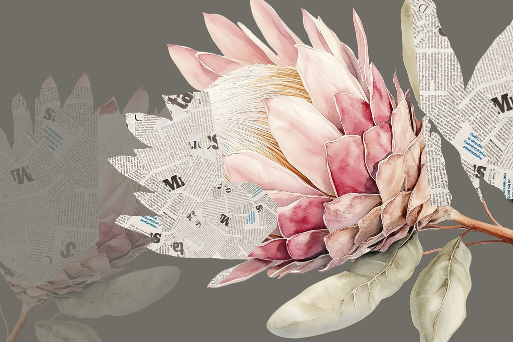 Blume mit Blättern und einer Zeitung Blume mit Blättern und einer Zeitung