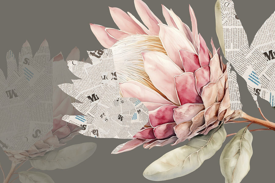 Blume mit Blättern und einer Zeitung