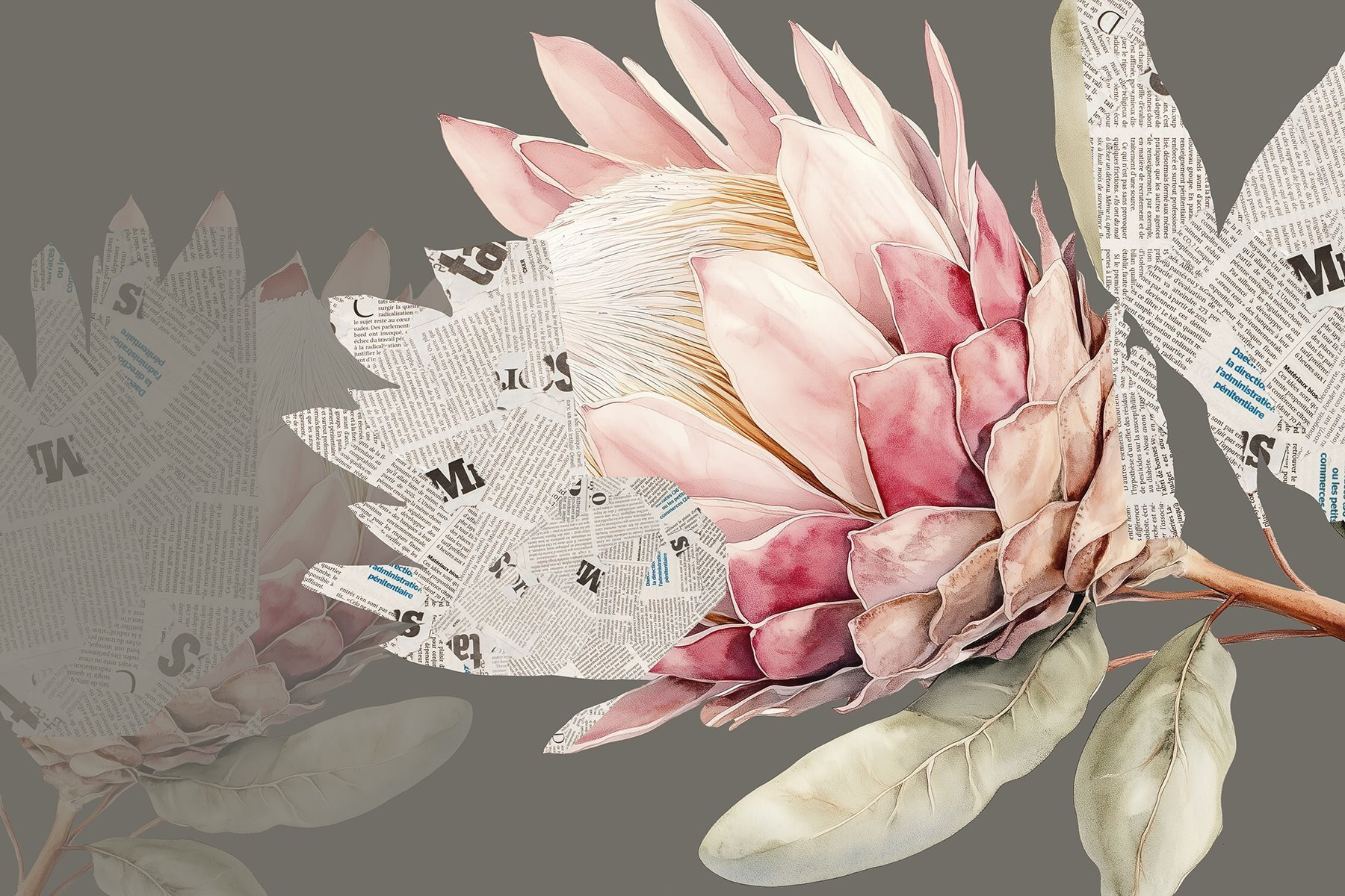 Flower with leaves and a newspaper