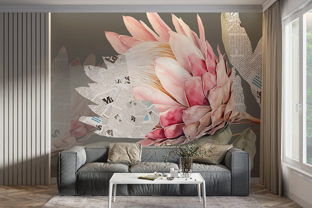 Flower with leaves and a newspaper