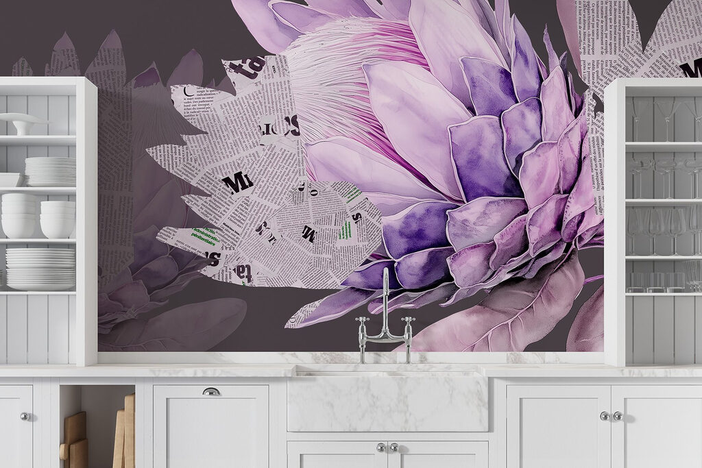 Purple flower with newspaper