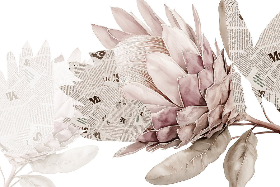 Blume mit Zeitungspapier und Blättern