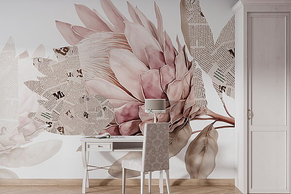 Blume mit Zeitungspapier und Blättern Blume mit Zeitungspapier und Blättern